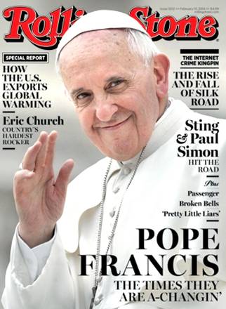 La copertina della rivista musicale Rolling Stone dedicata a Papa Francesco , 28 gennaio 2014 ANSA / WEB +++ EDITORIAL USE ONLY -NO SALES NO ARCHIVE +++